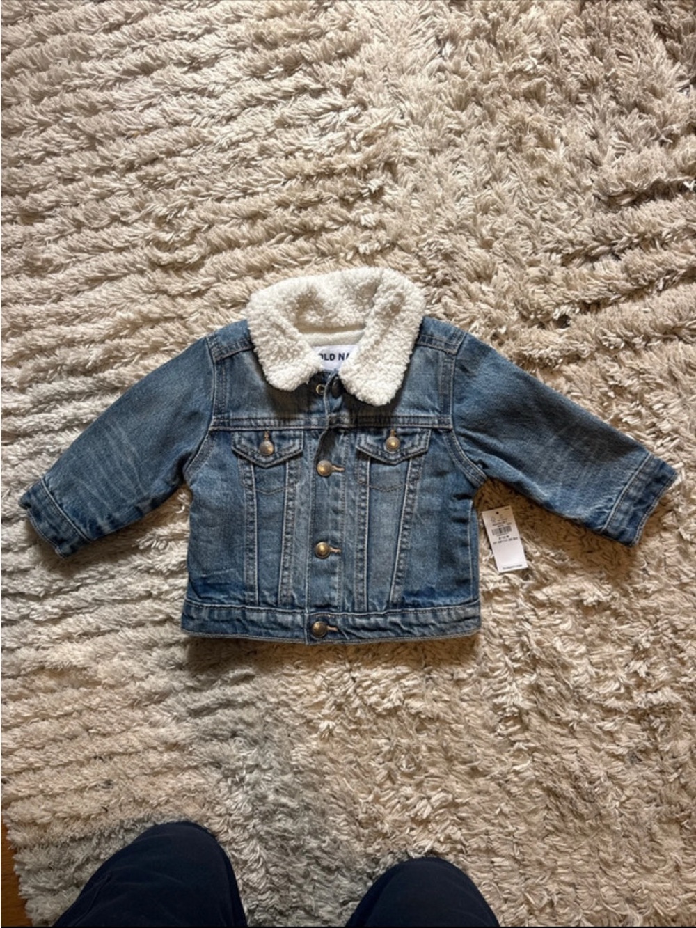 Old Navy Blue Denim Jacket with Cream Sherpa Collar - 6-12M